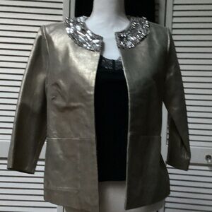 Chico's Metallic Gold Blazer with Sequin Collar